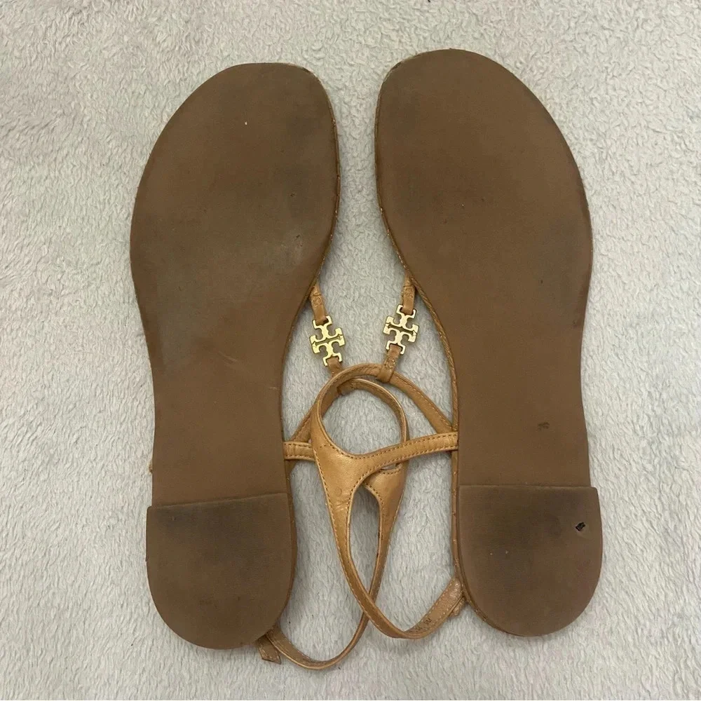 Tory Burch Tan Marion Quilted Leather Thong Sandals Size 9M